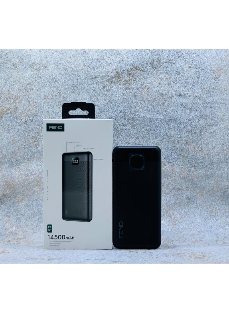 FEND بانك طاقة فند FP-109 سعة 14500 مللي أمبير 22.5 واط شحن سريع مع شاشة رقمية، بطارية محمولة مدمجة مع مخرج Type-C و USB، حماية ذكية للسلامة للهواتف والأجهزة - Image 3